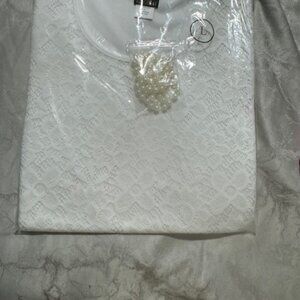 Vintage VTG Salon Studio Lace front blouse WHITE with matching necklace